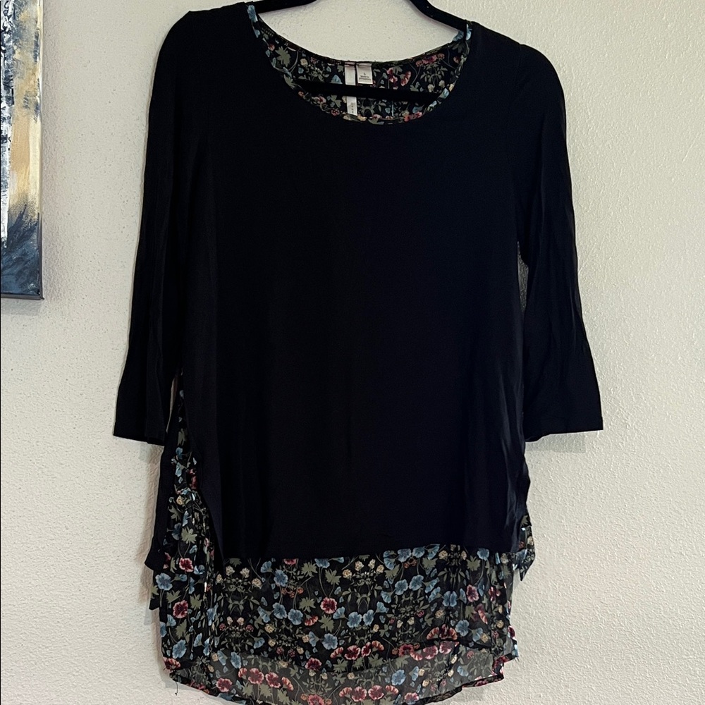 LC Lauren Conrad Black Floral Layered Blouse